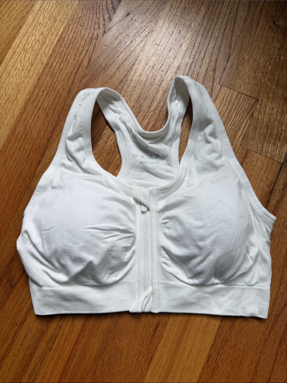 Front-Zip White Racerback Bra